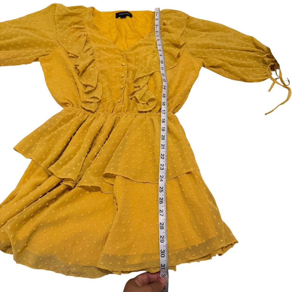 Yuki Kim Women's Swiss Dot Marigold Hailey Mini 3/4 Sleeve Dress Size M - Picture 7 of 11